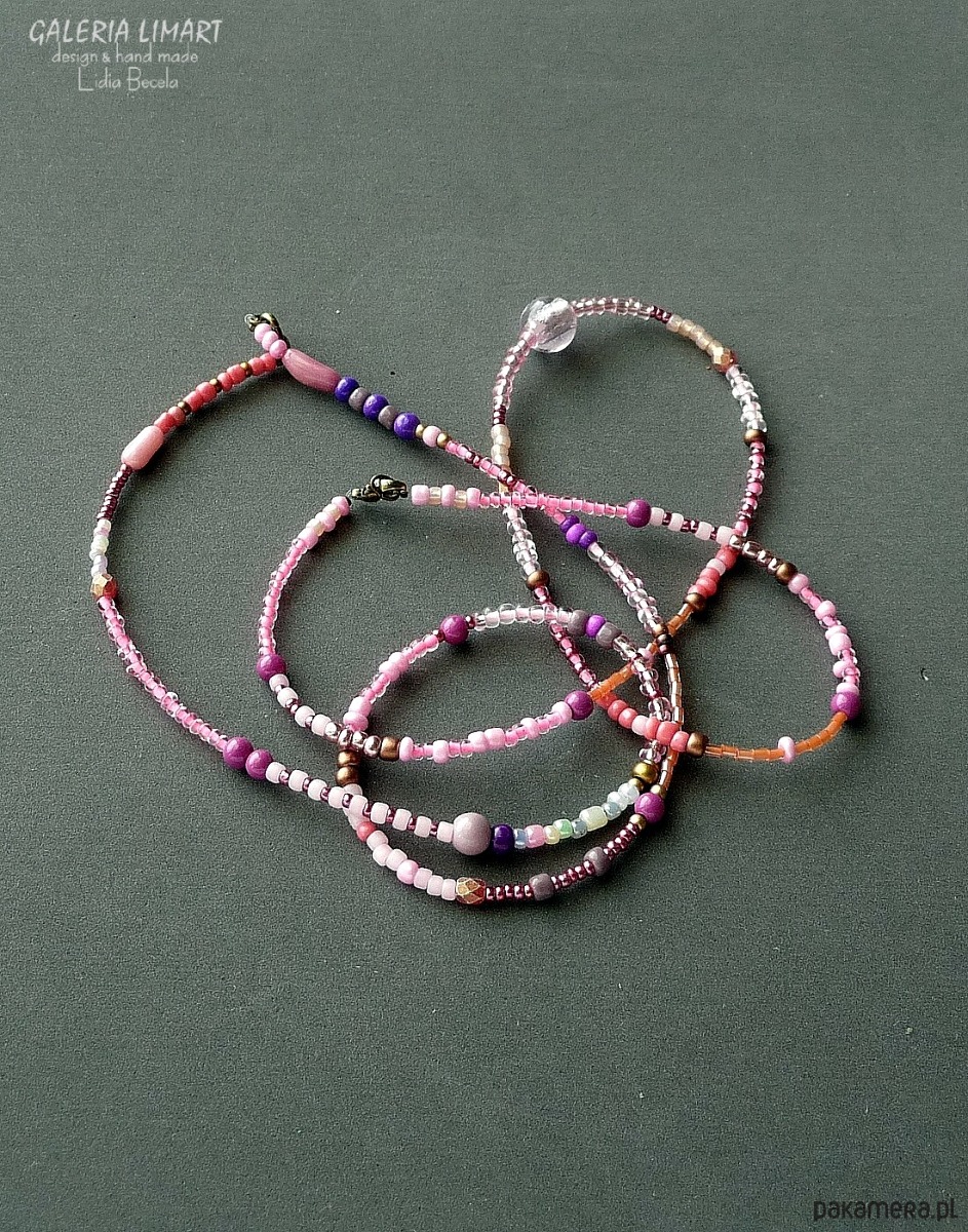 Boho minimalistycznie na różowo dwa naszyjniki handmade pink seed beads