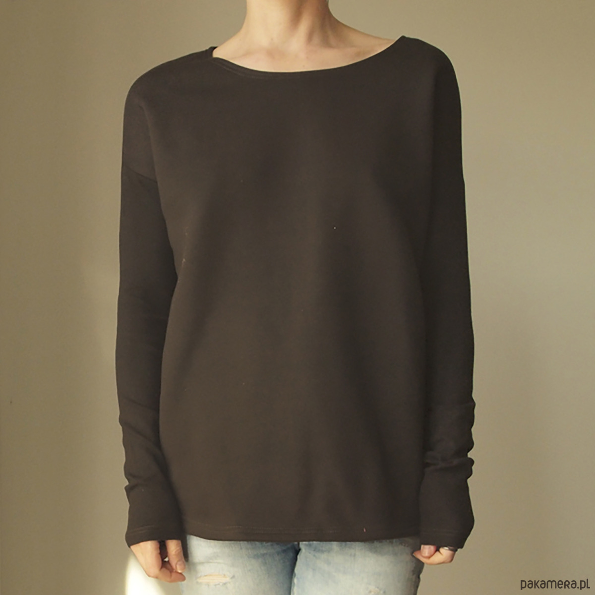 bluza bez kaptura damska Gruby Wąski rękaw Brązowy 3
