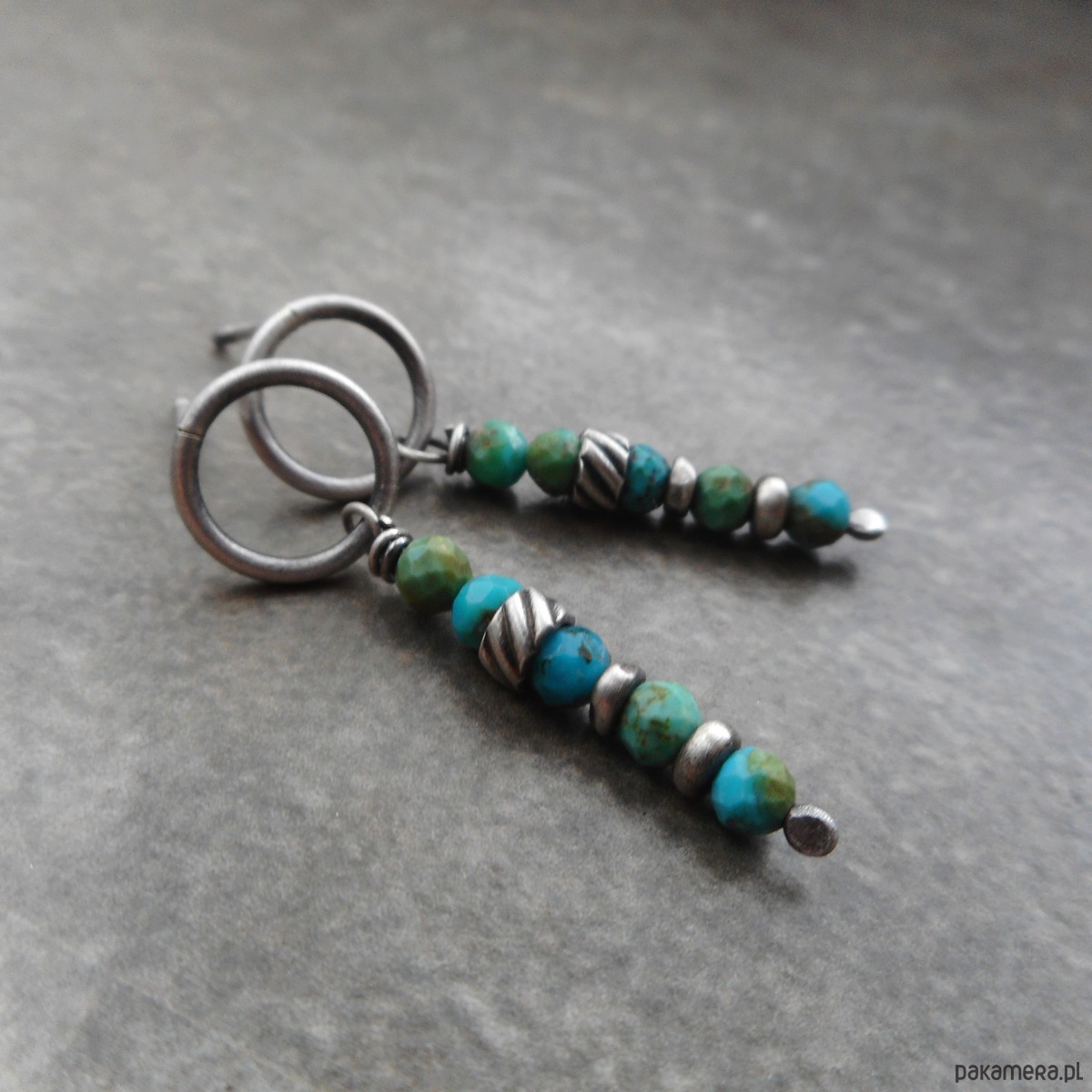 kolczyki z kamieniami Turkusiki na okrągło srebro 925 3