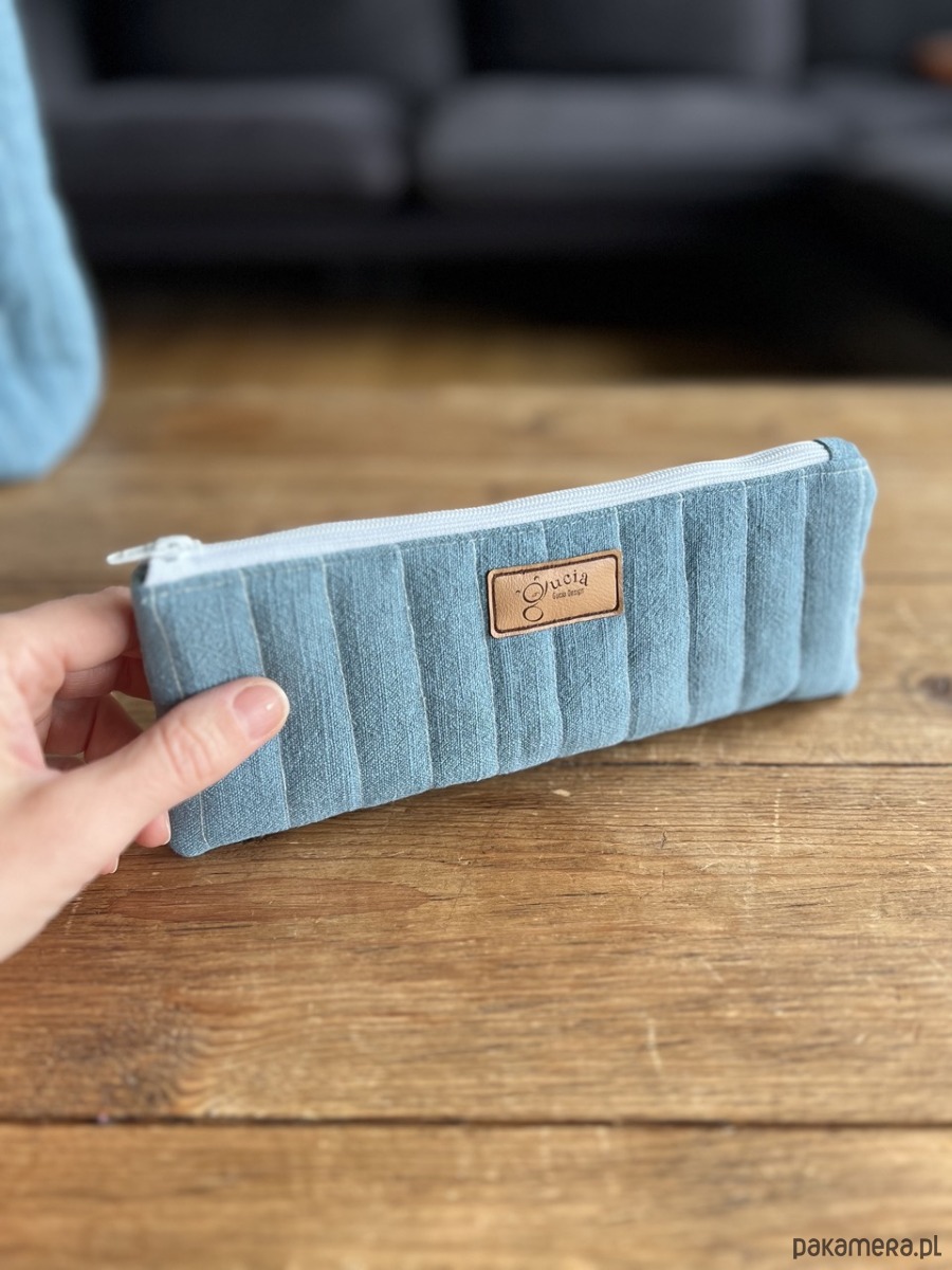 piórniki Piórnik lniany niebieski  / mini kosmetyczka 4