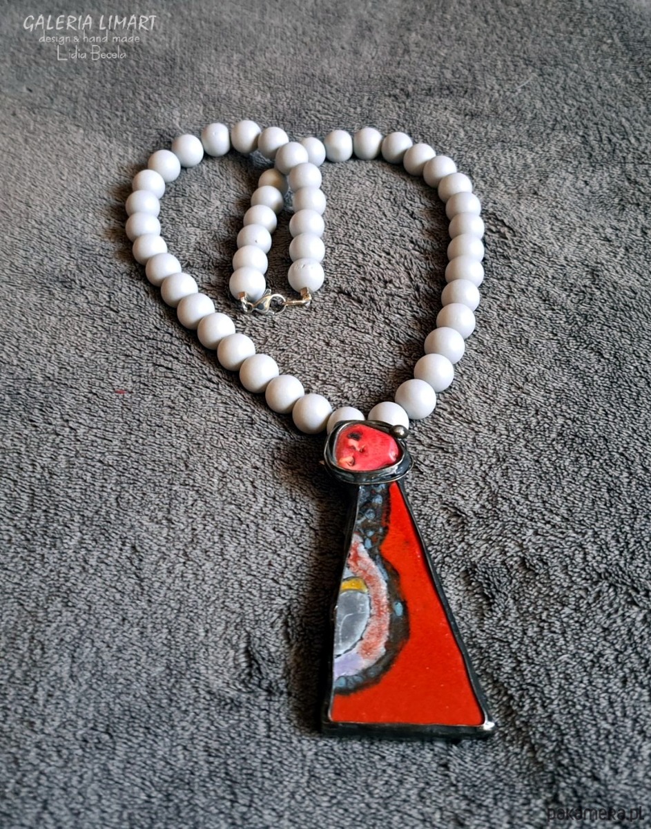 wisiory Koral i ręcznie malowana ceramika w wyjątkowym naszyjniku handmade prezent lux 7
