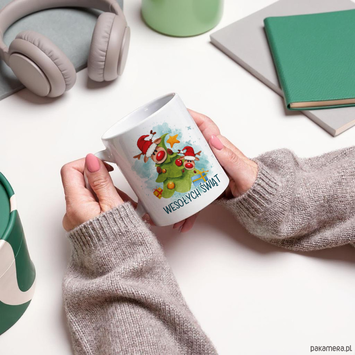 dekoracje świąteczne Kubek świąteczny z imieniem RENIFERY na choince prezent na Mikołajki 2