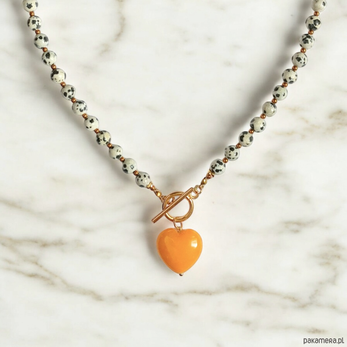 naszyjniki - inne Jaspis dalmatyński i serce : miodowe : naszyjnik 1