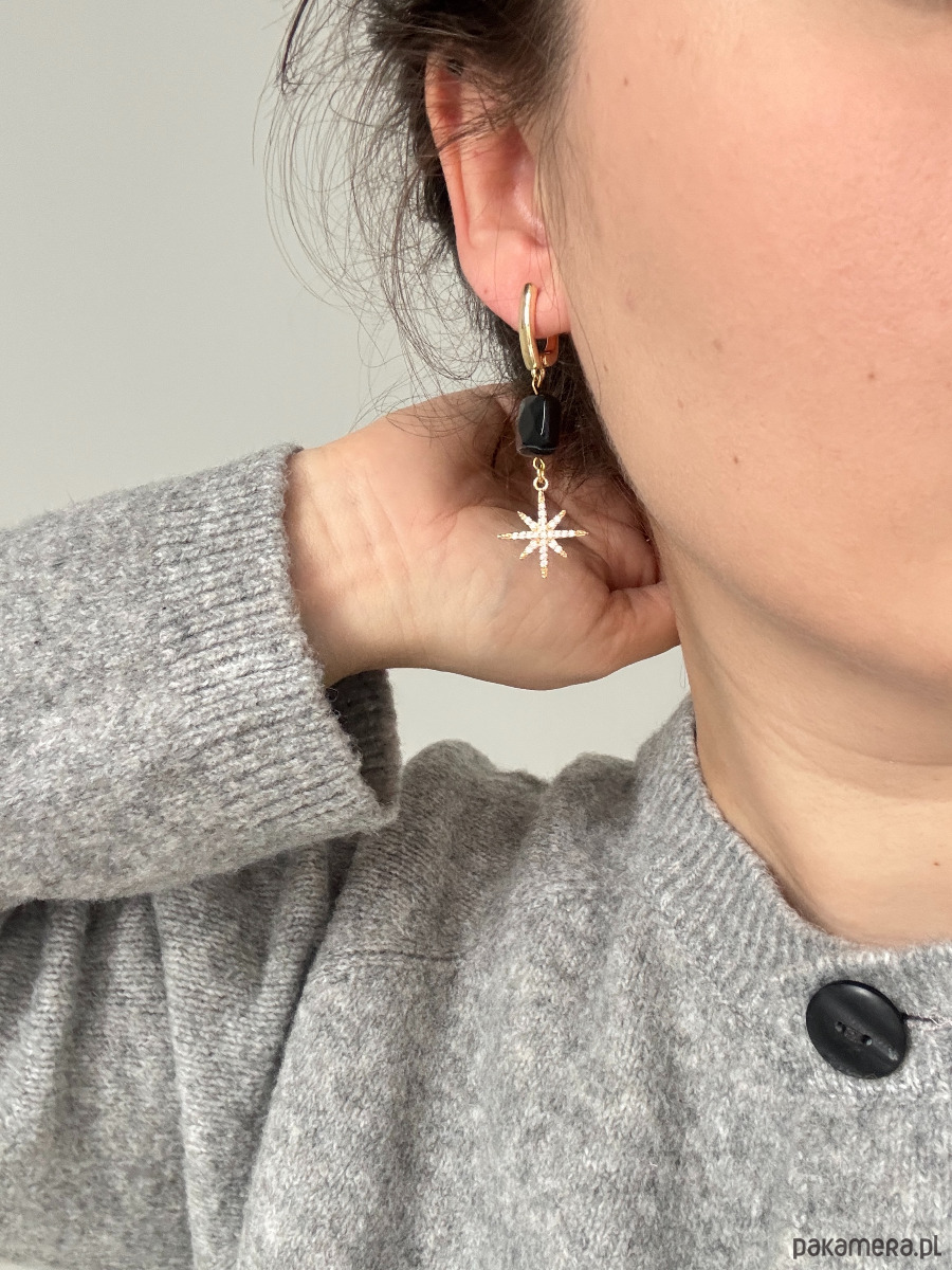 kolczyki z kamieniami Kolczyki Agat Czarny Gwiazdy 1