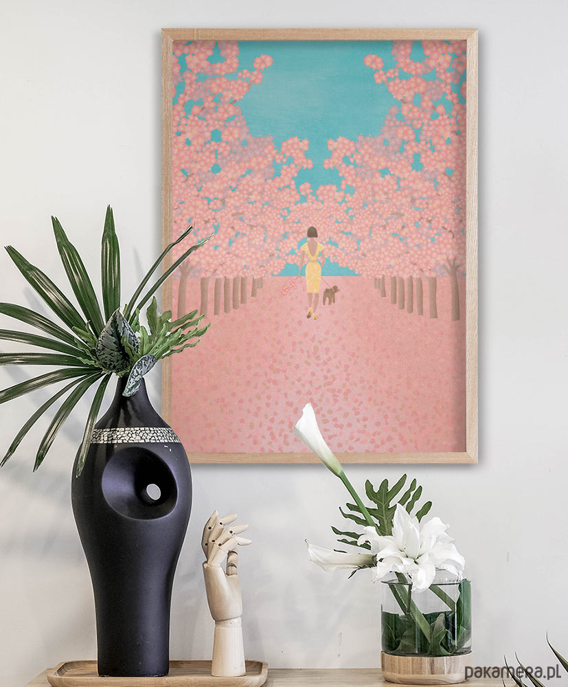plakaty Kwitnące wiśnie - spacer z psem - plakat 50x70 cm 2