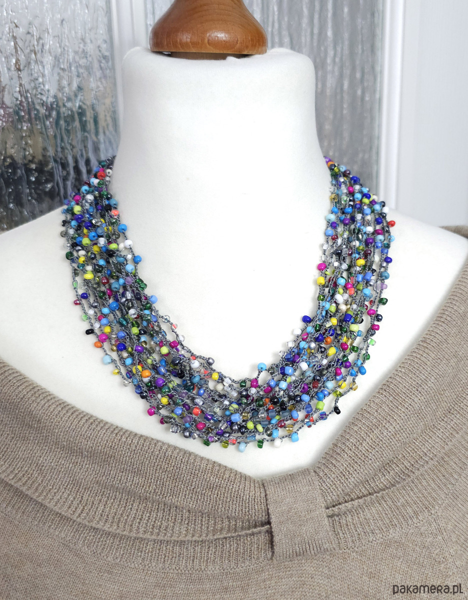 kolie 5879 Kolorowy naszyjnik z koralików szklanych - Ręcznie robiony choker 5