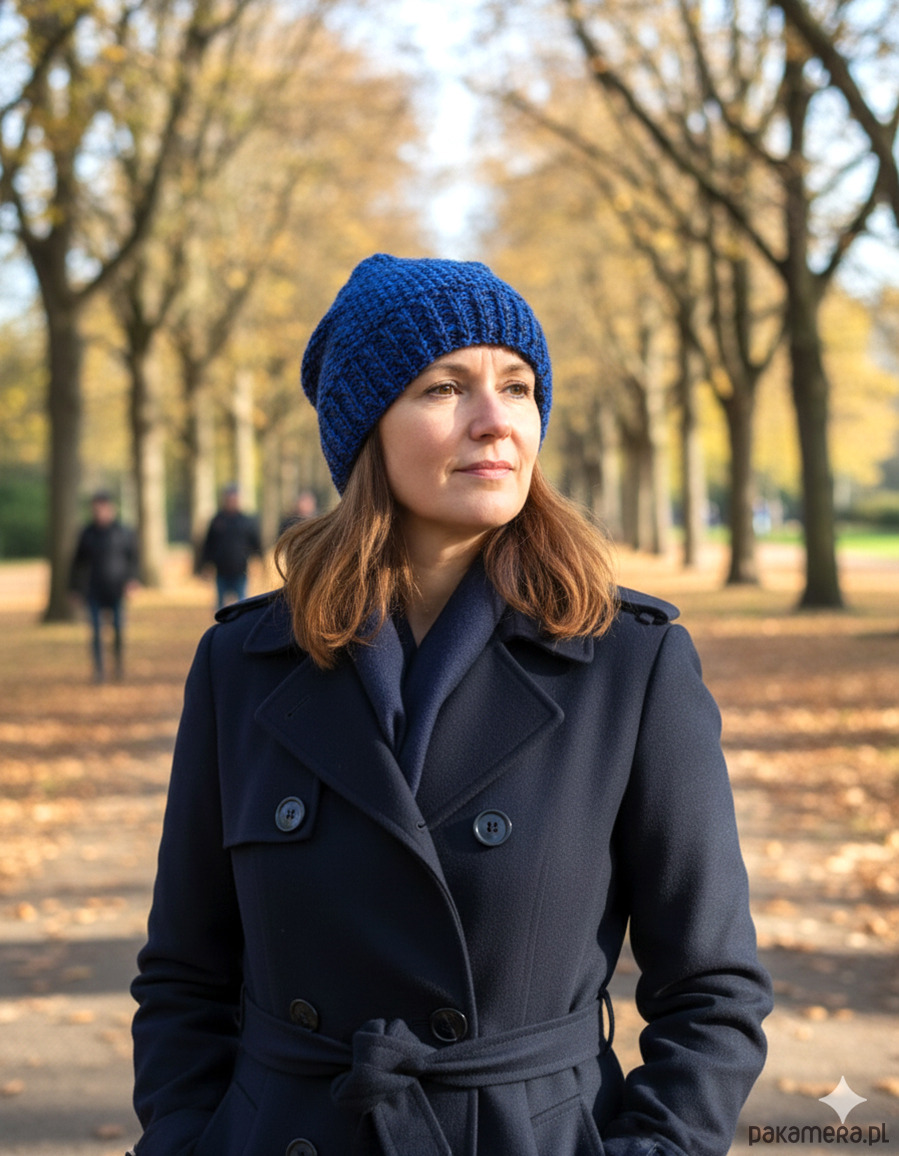 czapki damskie 6929 Czapka Zimowa w Kolorze Królewskiego Granatu i Czerni 6