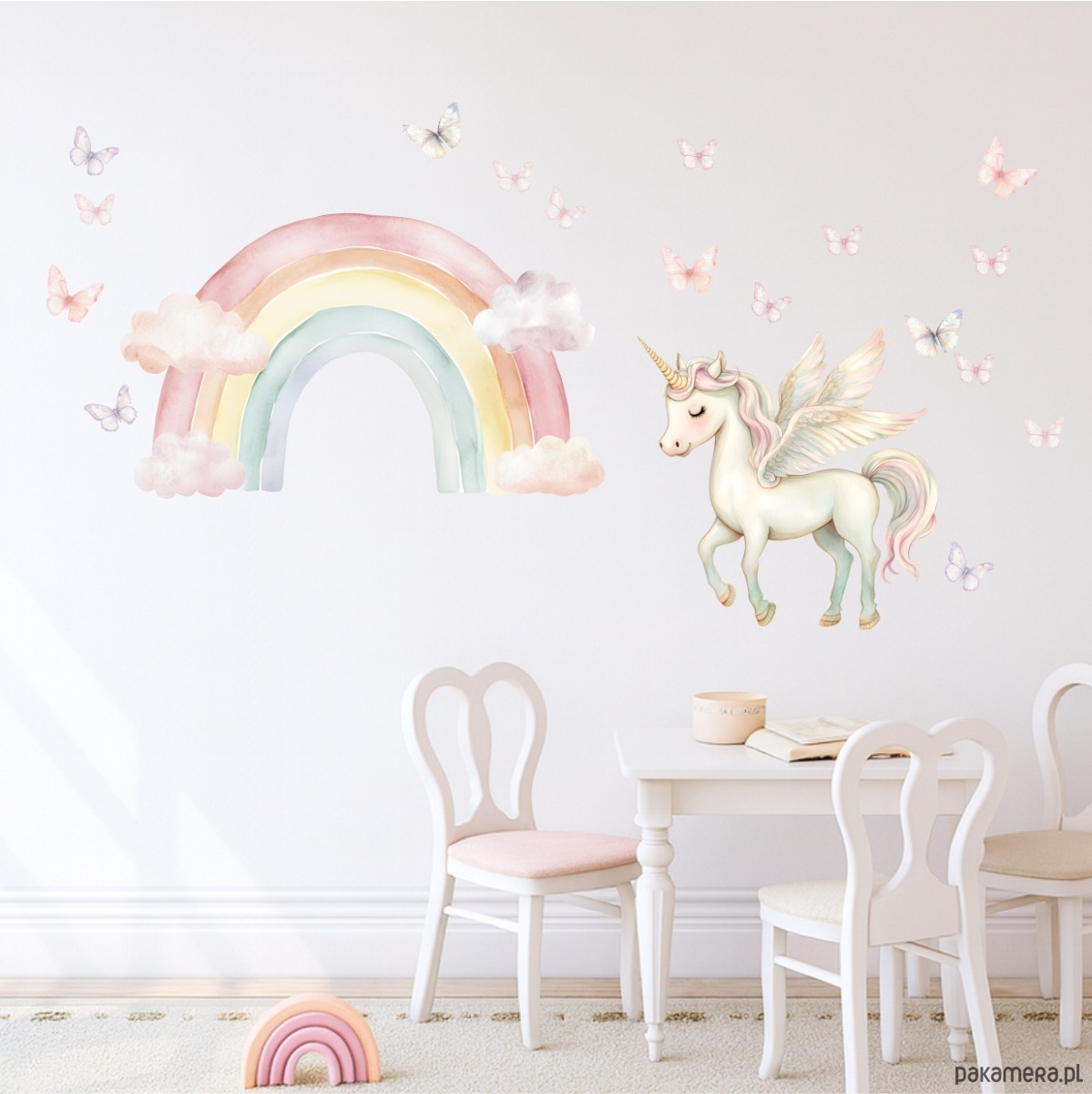 naklejki ścienne do pokoju dziecka Naklejka ścienna Tęcza, Jednorożec i Motylki A253 4