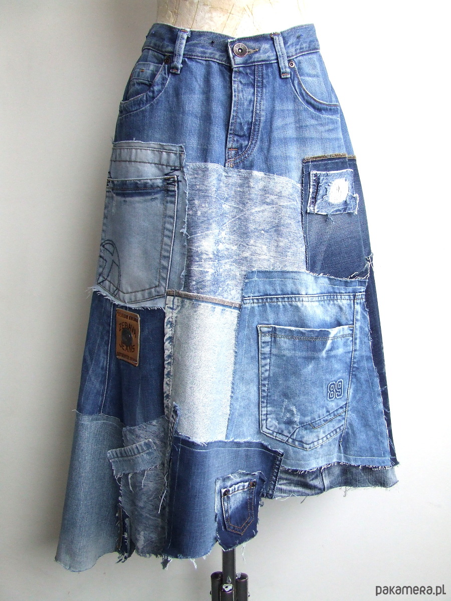 spódnice midi Jeansowa spódnica patchwork  r. 44 1