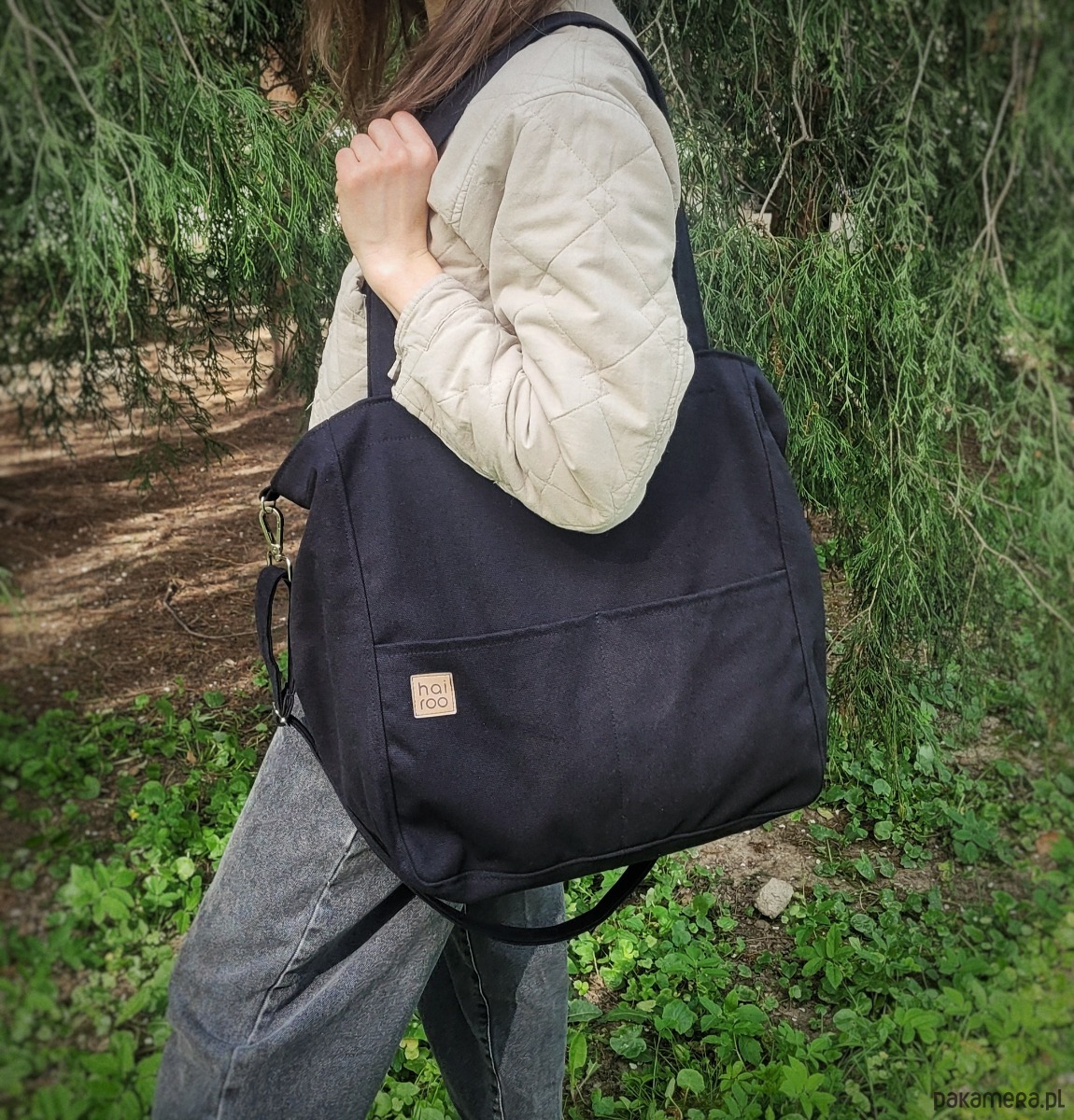 torby na ramię Lazy bag Pocket  torba czarna bawełniana vegan 5