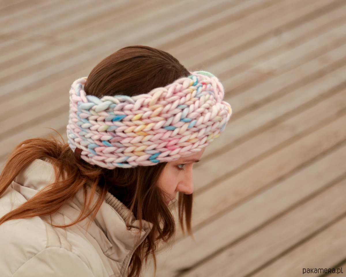 opaski do włosów Kolorowa opaska turban z grubej wełny pastelowa 7