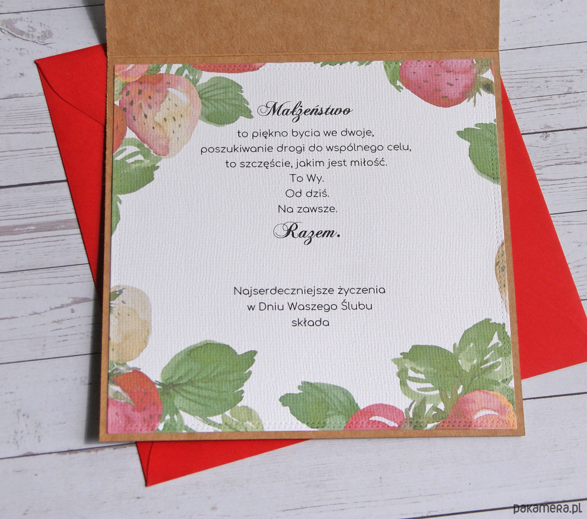 zaproszenia i kartki na ślub Kartka ślubna z życzeniami : truskawki : wszystkiego najsłodszego 1