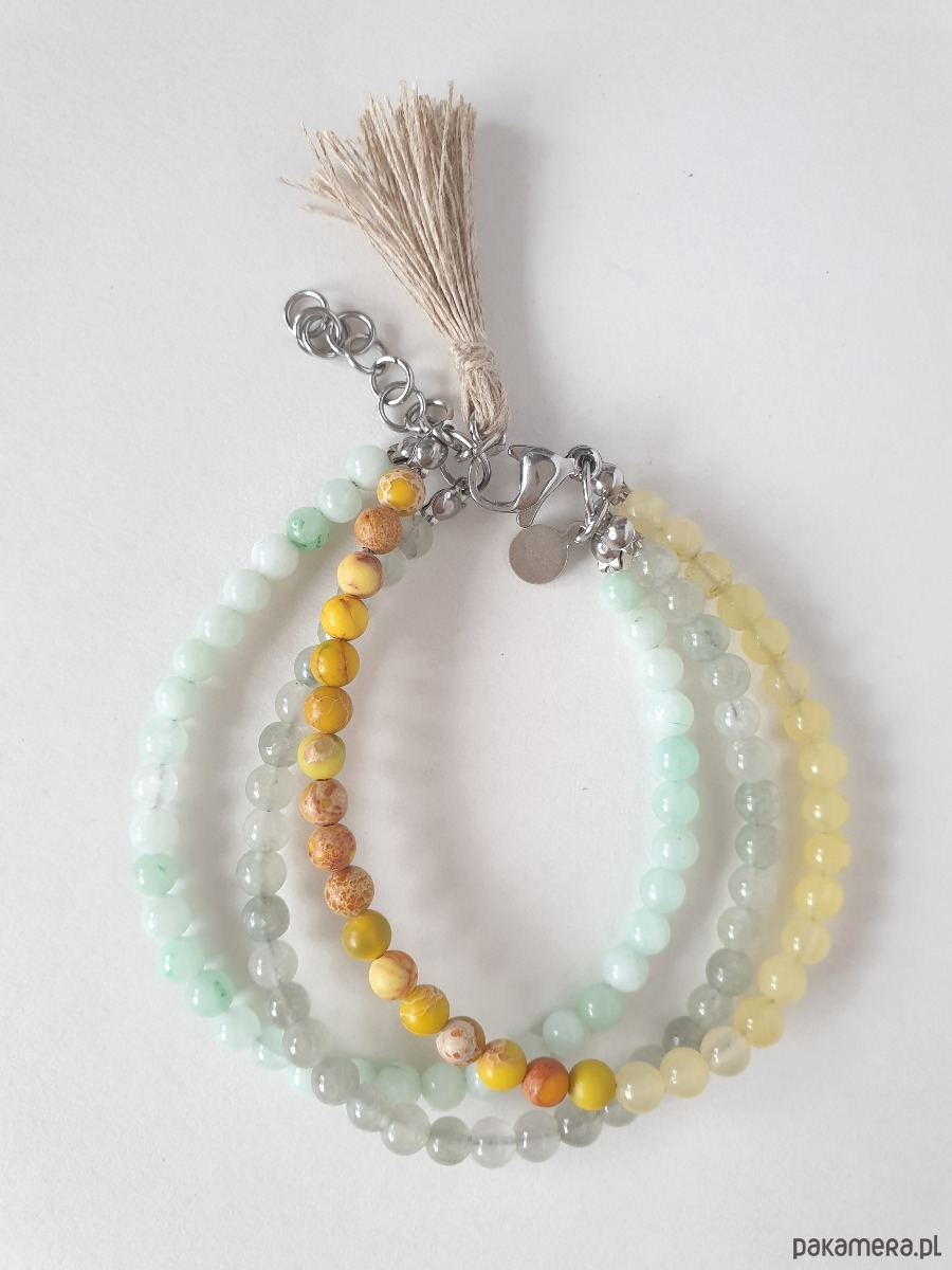 bransoletki z kamieni naturalnych Bransoletka TRIO BOHO ART jadeit, jaspis, seledyn, aqua, żółty 3