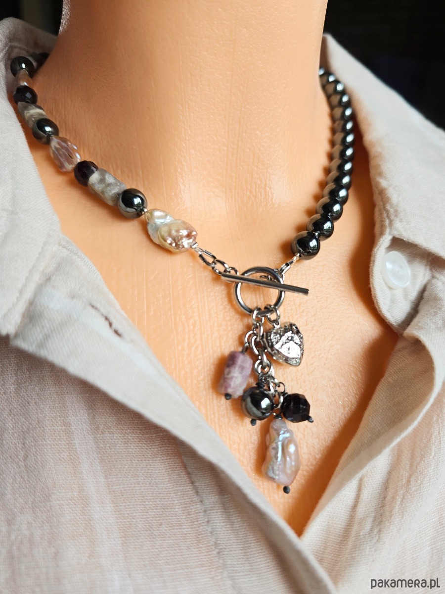 naszyjniki - inne Naszyjnik Grafitowe Love 5