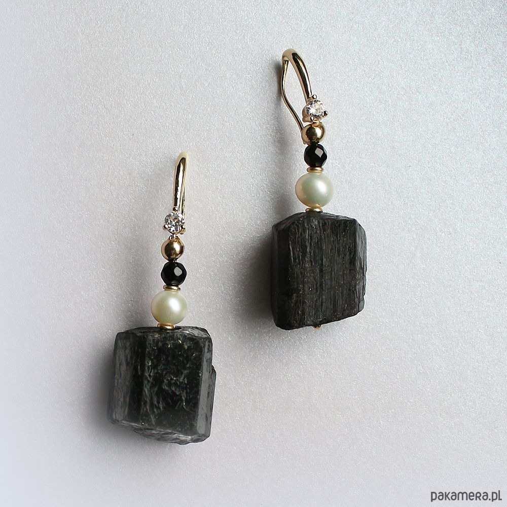 kolczyki złote Kolczyki złoto Surowy turmalin perła słodkowodna spinel 4