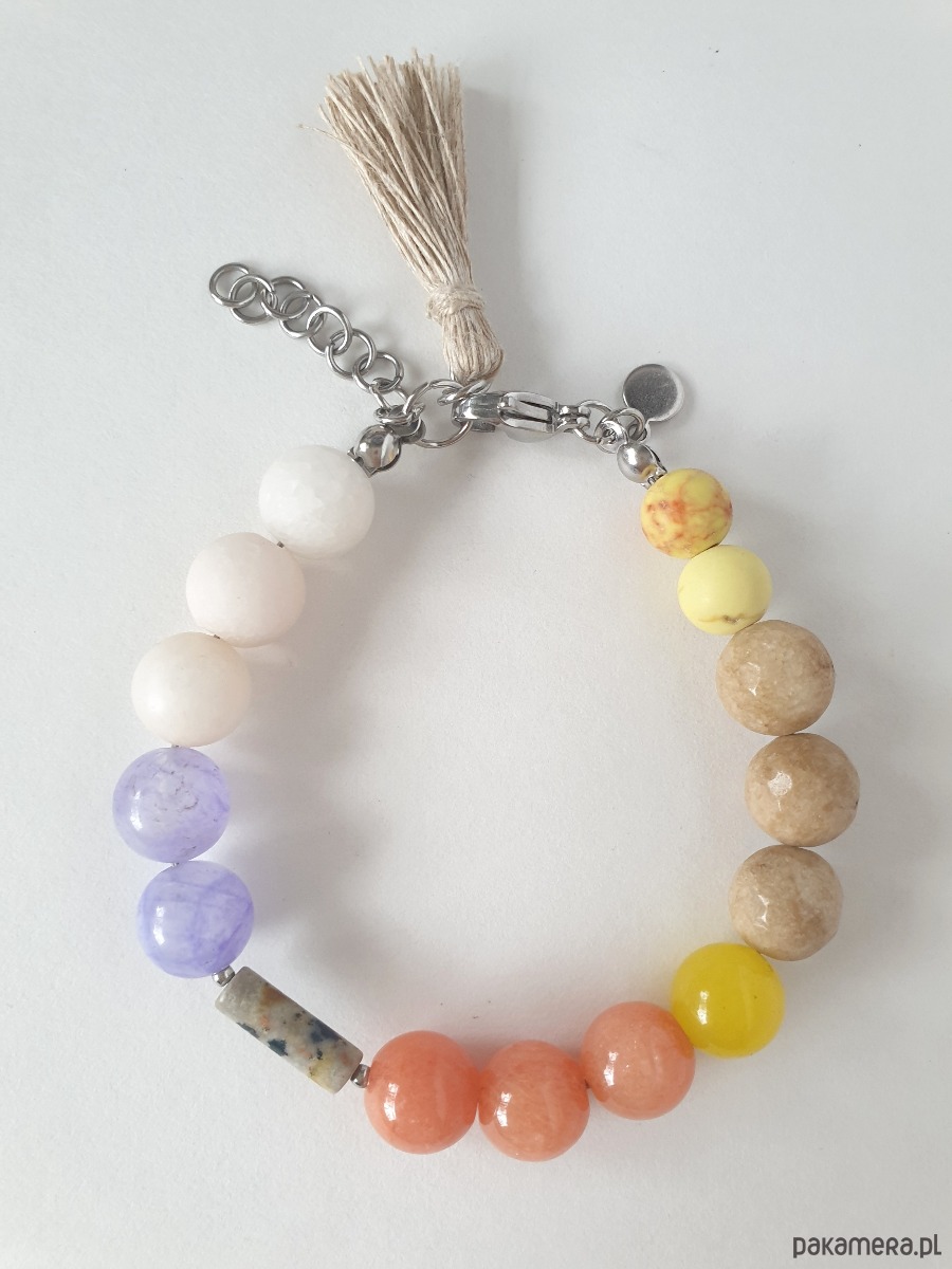 bransoletki z kamieni naturalnych Bransoletka  BOHO ART jadeit, jaspis, fiolet, żółty, beż, krem, rudy 1