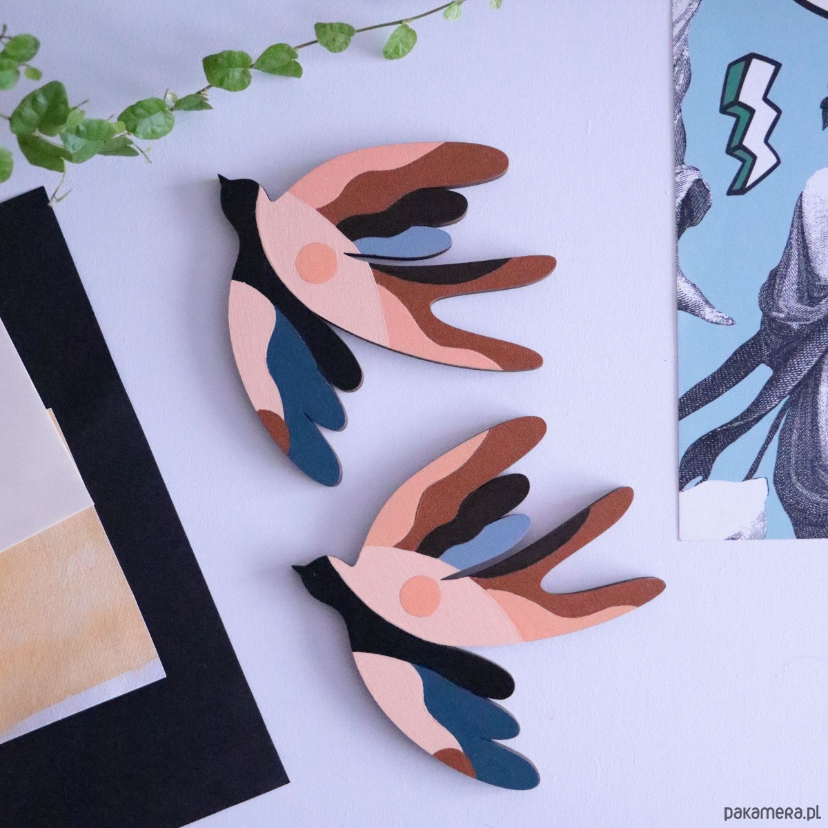 Ozdoby na ścianę Jaskółki drewniany dekor/ art 4 3