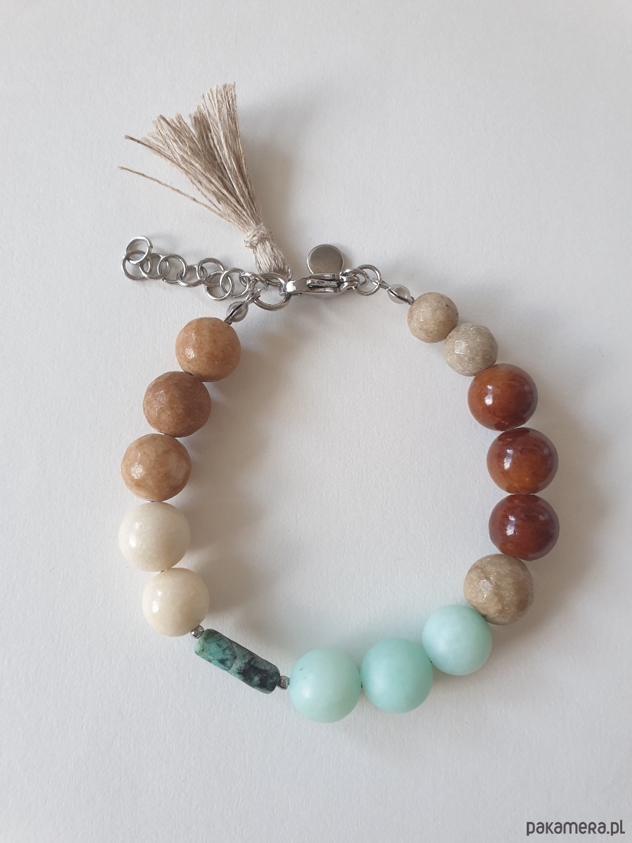 bransoletki z kamieni naturalnych Bransoletka BOHO ART jadeit, turkus, brąz, beż, krem 3