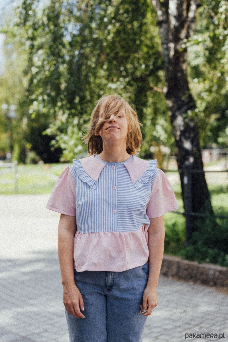 koszule męskie Koszula patchworkowa pudrowy róż 2