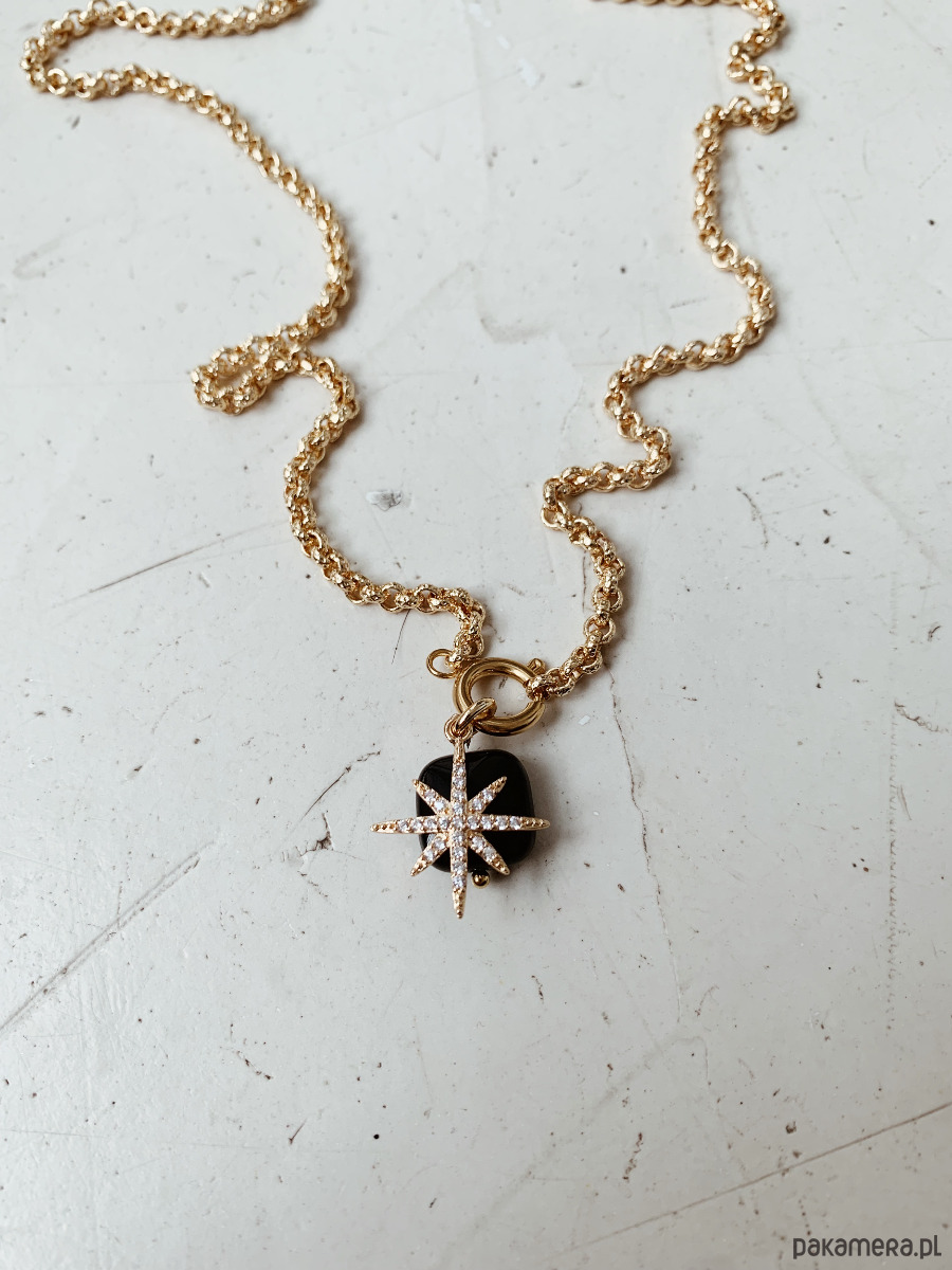 złote naszyjniki Naszyjnik łańcuszek Agat czarny i Gwiazda 4