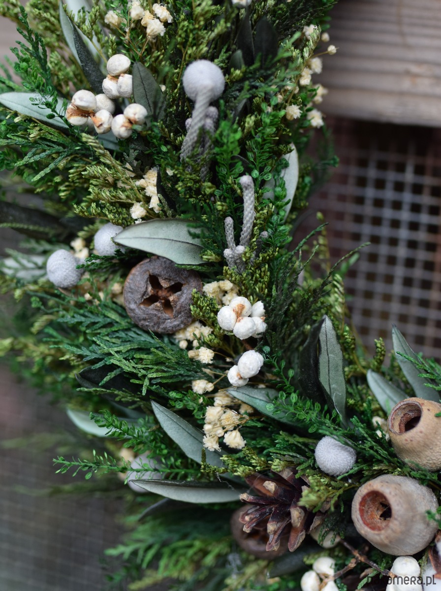 wianki bożonarodzeniowe Wianek świąteczny z stabilizowanych i suszonych roślin 3