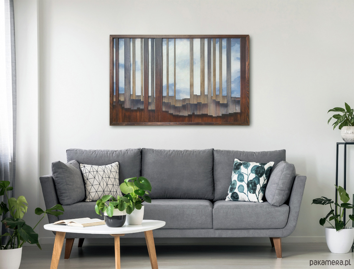 obrazy Obraz z drewna. "Na skraju lasu". Pejzaż leśny. Drewniana dekoracja 2