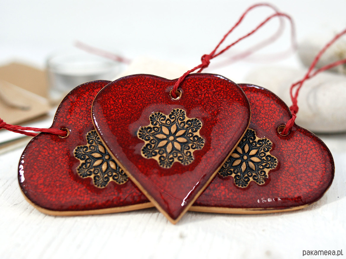 ozdoby choinkowe 3 ceramiczne serca lawa - ozdoby choinkowe 2