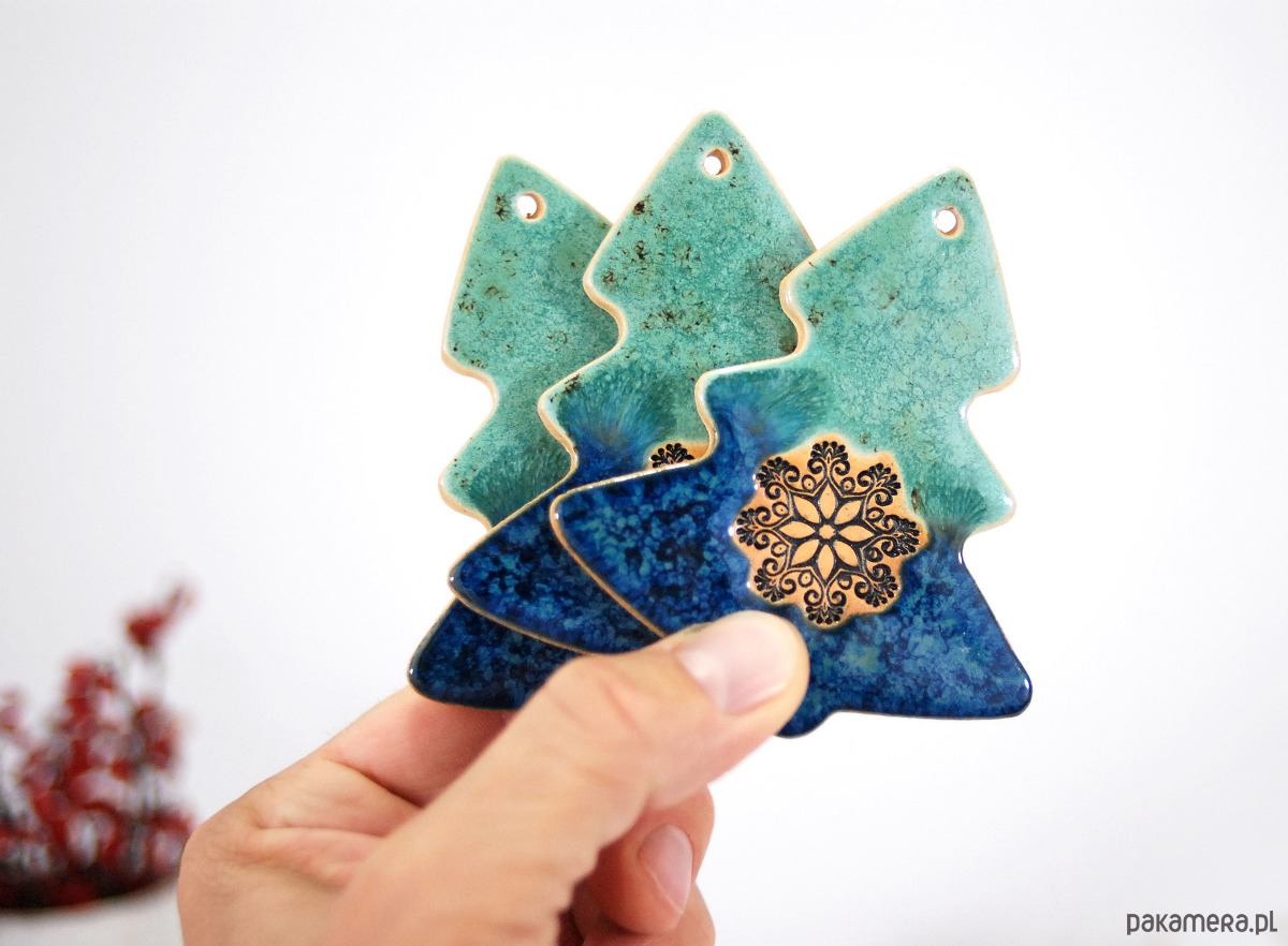 ozdoby choinkowe Turkusowe choinki - ceramiczne ozdoby choinkowe 5