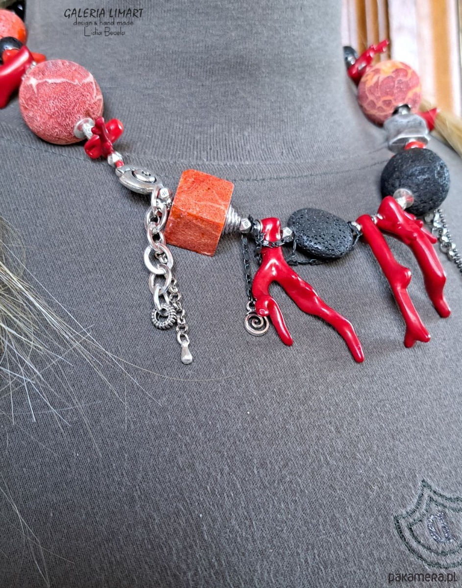 korale Niezwykły naszyjnik etno/boho z ciekawym koralem i lawą  prezent  lux UNIKAT 3