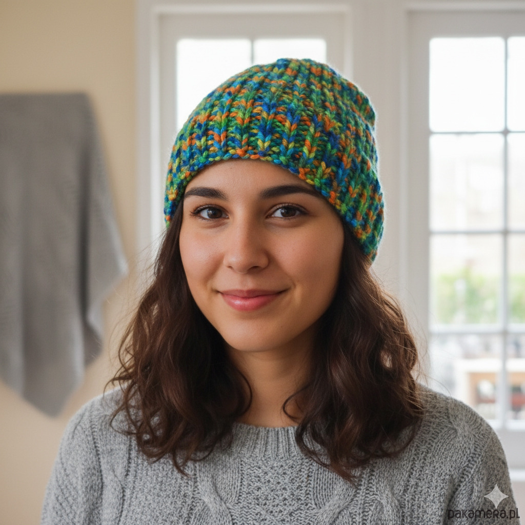 czapki damskie 6924 Wielokolorowa, Ręcznie Robiona Czapka Zimowa w Żywe Barwy 3