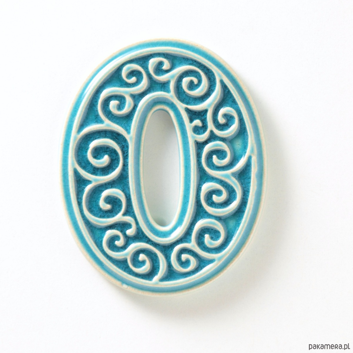 napisy dekoracyjne i tabliczki Numer mieszkania - ceramiczna cyfra 0 turkusowa, wys.8 cm 2