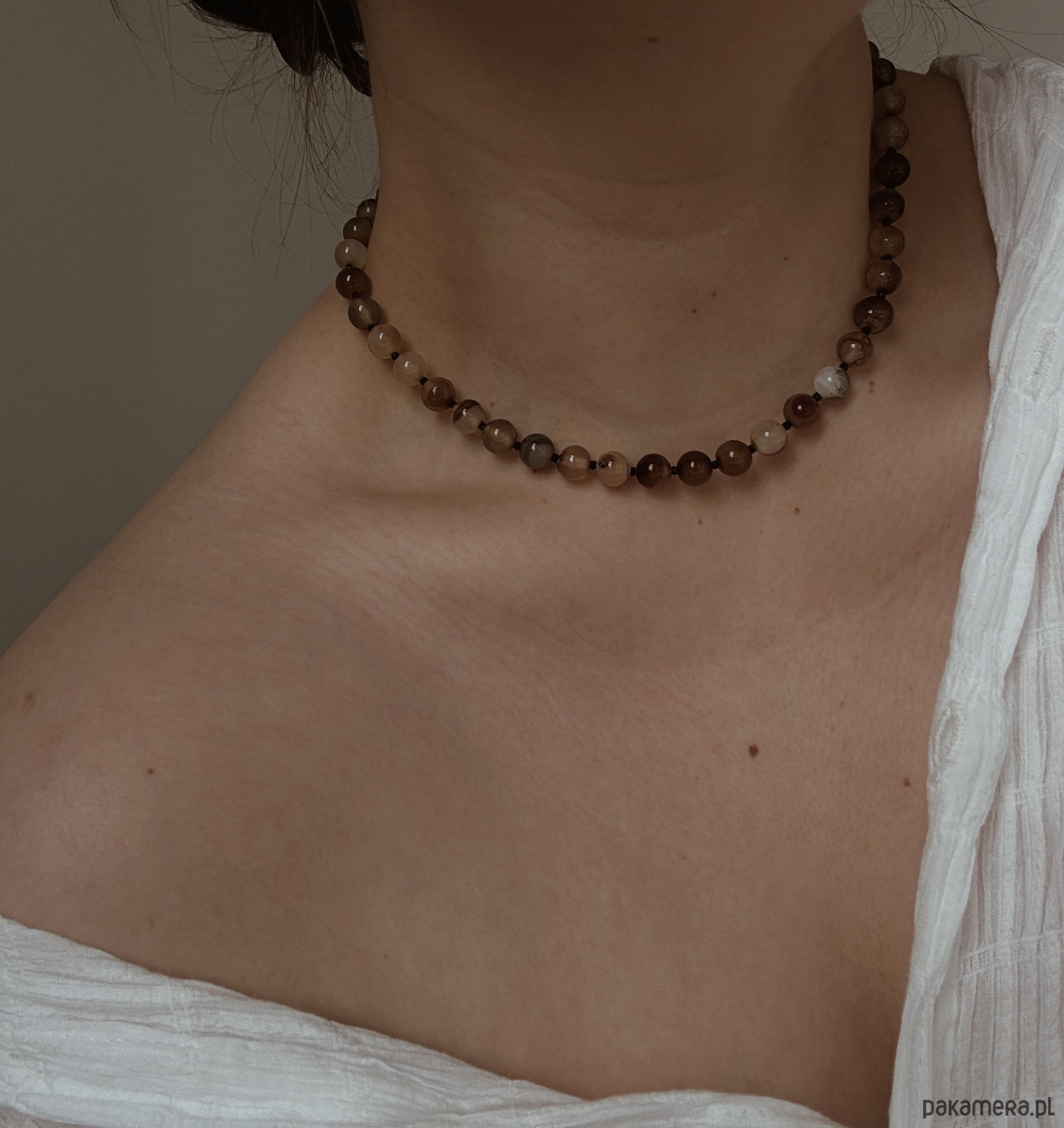 wisiory Naszyjnik Agat brązowy pasiasty  i onyks 2