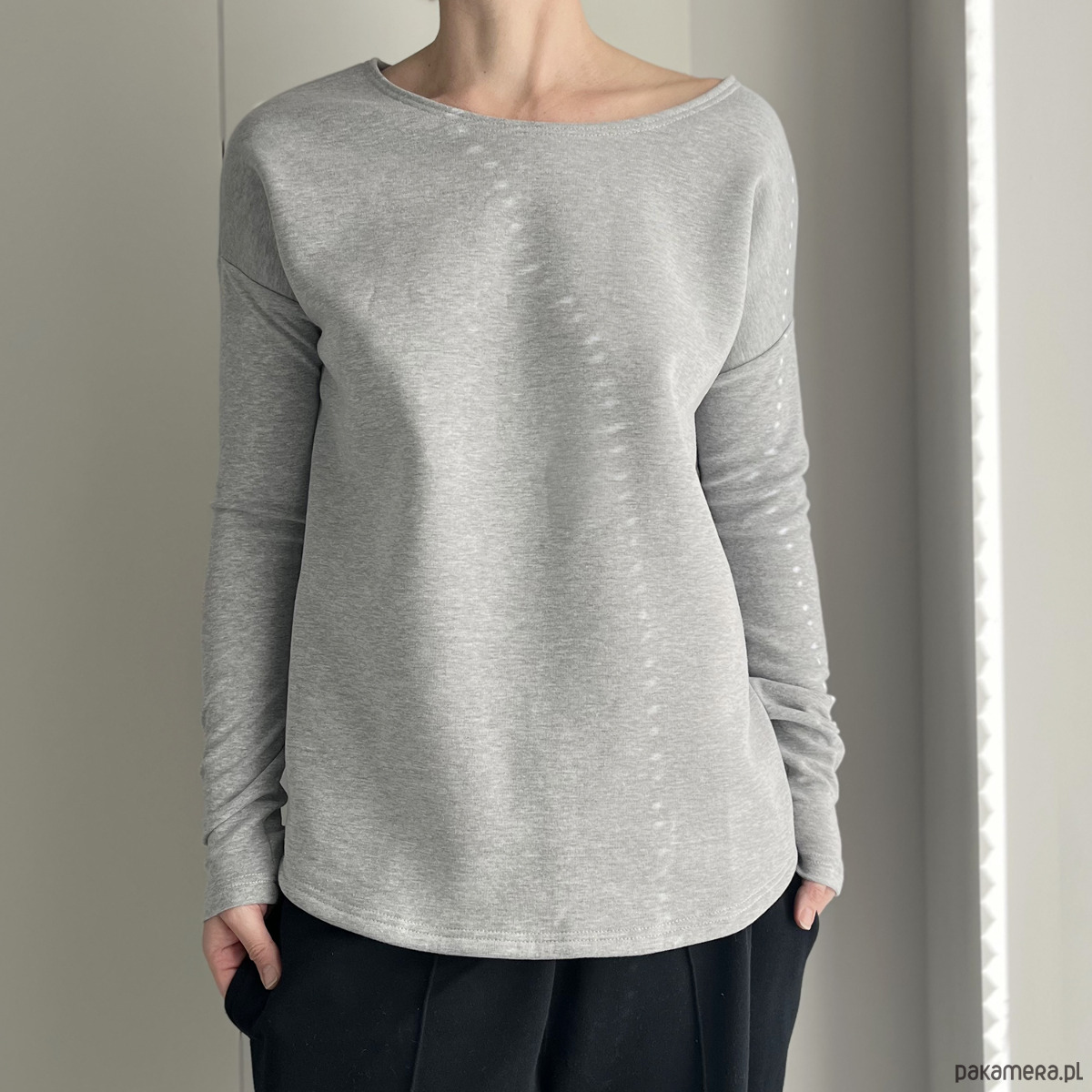 bluza bez kaptura damska Gruby Wąski rękaw Szary 1