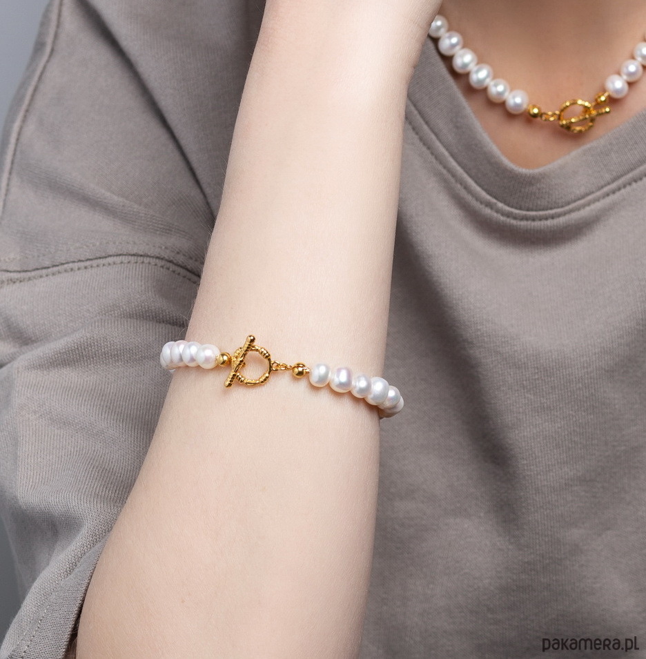 bransoletki z kamieni naturalnych Bransoletka perły srebro 925 pozłacane 2