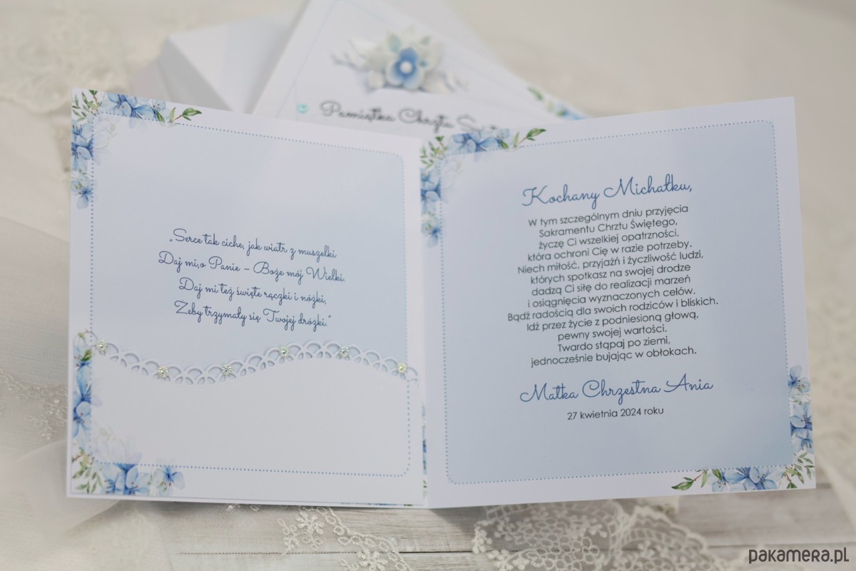 kartki scrapbooking Kartka  na chrzest dla chłopca z życzeniami i dedykacją 3