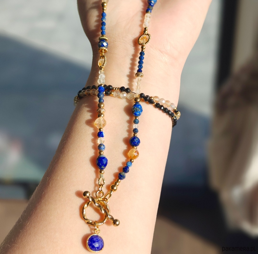 wisiory Długi lapis lazuli cytryn kryształ 2