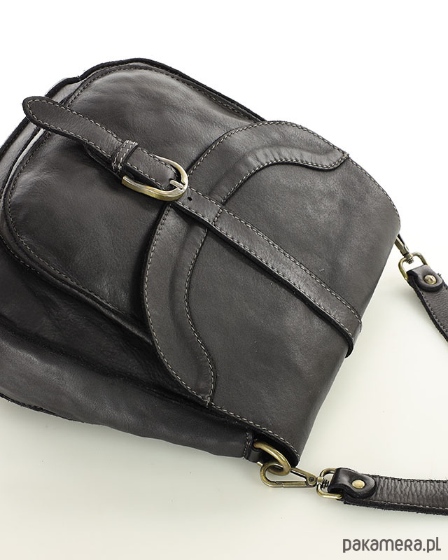 torby na ramię Torebka vintage retro skórzana listonoszka saddle bag - MARCO MAZZINI czarna 1
