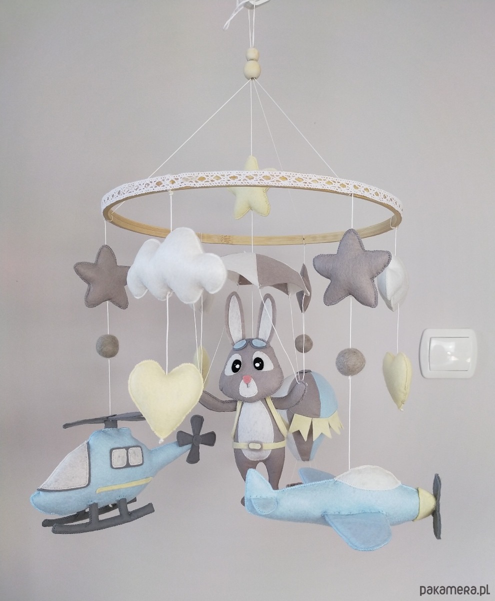 karuzele i girlandy do łóżeczka Karuzela handmade dla dzieci , spadochron, balony i chmurki do pokoju 6