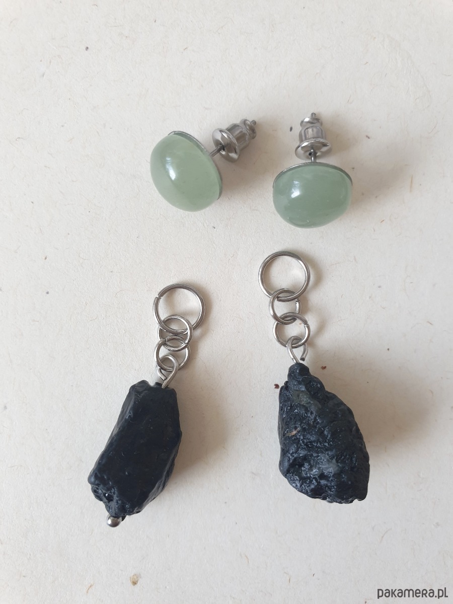 kolczyki z kamieniami Kolczyki RAW jadeit, czarny turmalin 4
