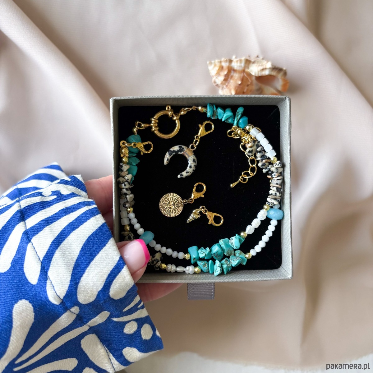 naszyjniki - inne Modułowy naszyjnik SUMMER WAVE z kamieni naturalnych baza do zawieszek 3