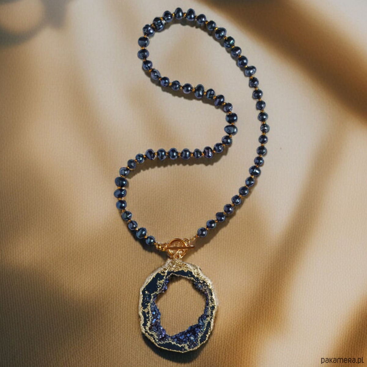 chokery UNIKAT : kwarc tytanowy i granatowe perły 4