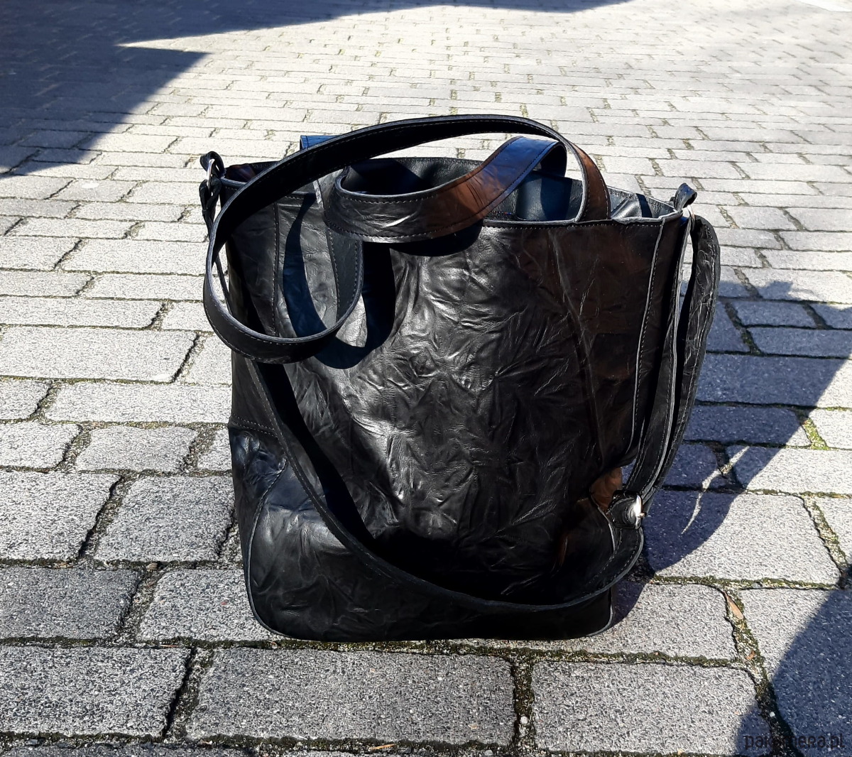 torby na ramię Czarna skórzana torba z gniecionej skóry 5