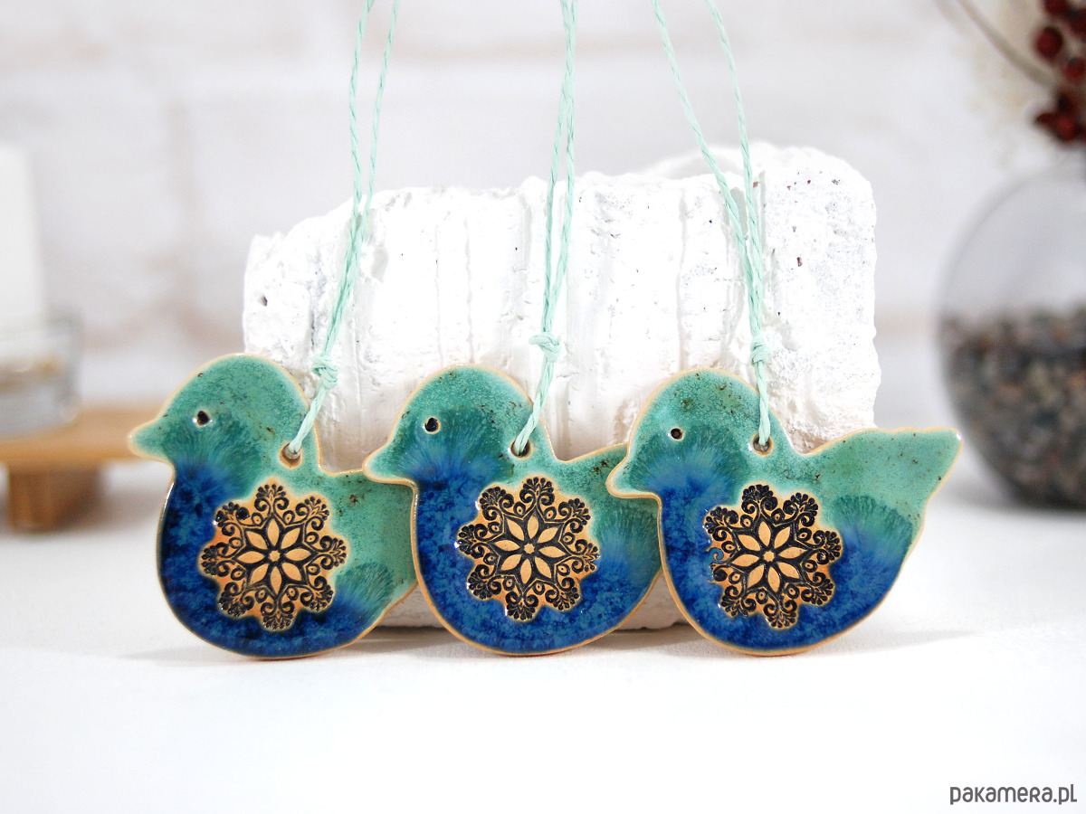 ozdoby choinkowe Turkusowe sikorki - ceramiczne ozdoby choinkowe 5
