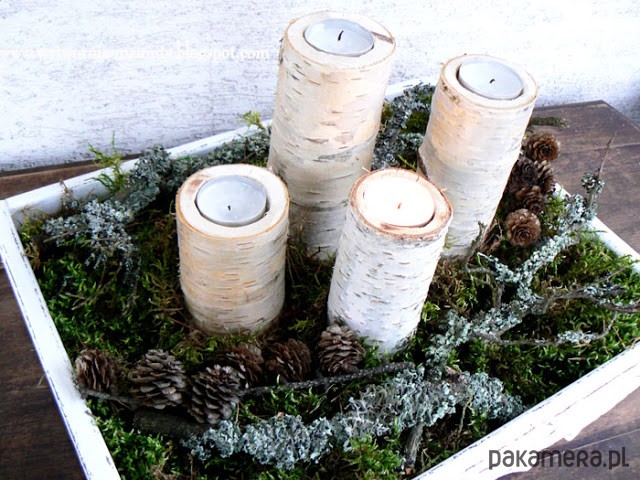 świeczniki i świece Brzozowe świeczniki-pieńki 3szt 9