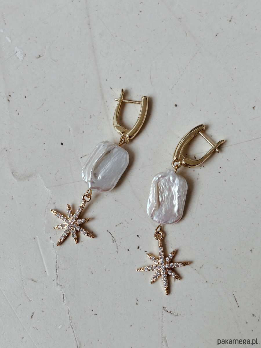 kolczyki z mosiądzu Kolczyki  z perłą i gwiazdą 1