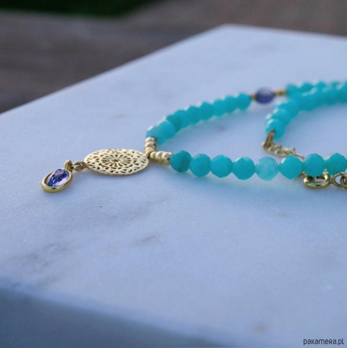 złote naszyjniki Lśniący tanzanit z amazonitami, ekskluzywny naszyjnik 6