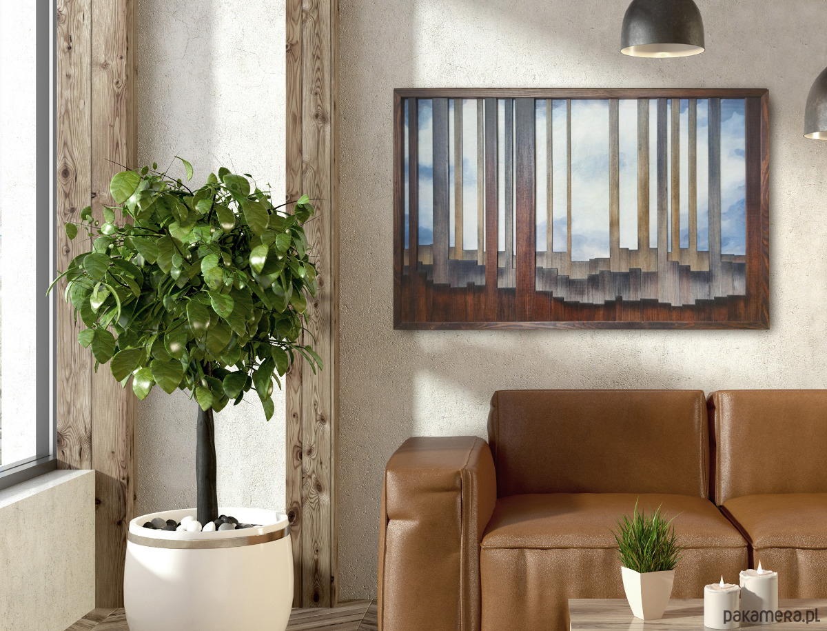 obrazy Obraz z drewna. "Na skraju lasu". Pejzaż leśny. Drewniana dekoracja 9