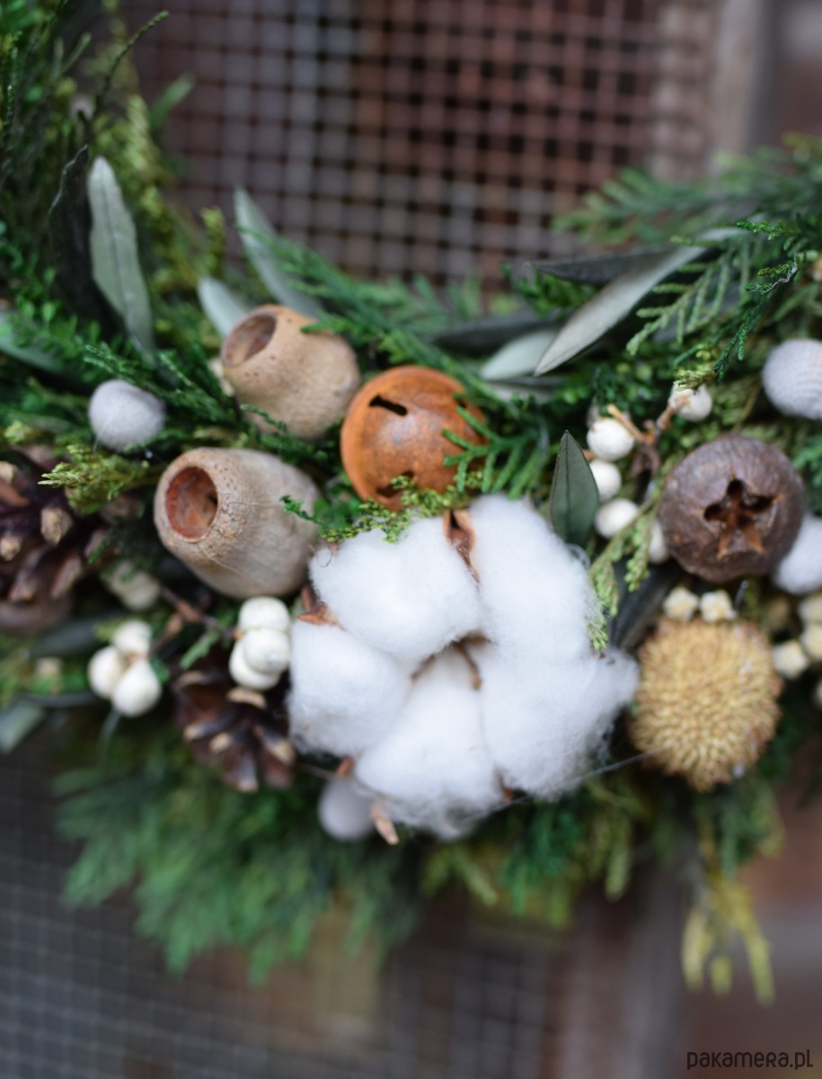 wianki bożonarodzeniowe Wianek świąteczny z stabilizowanych i suszonych roślin 2