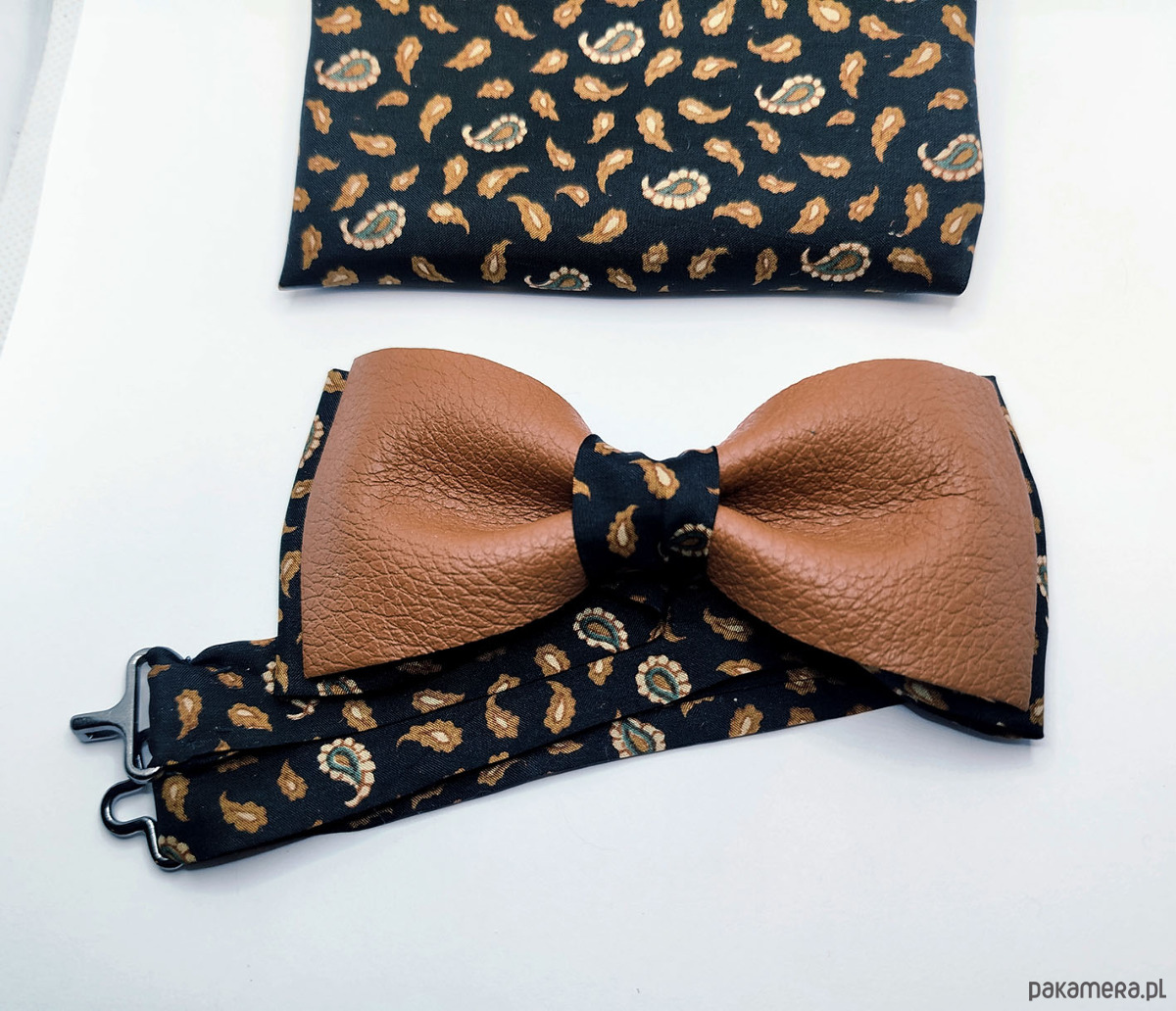 muszki i krawaty Mucha / muszka męska  brązowo czarna / skóra / jedwab 3