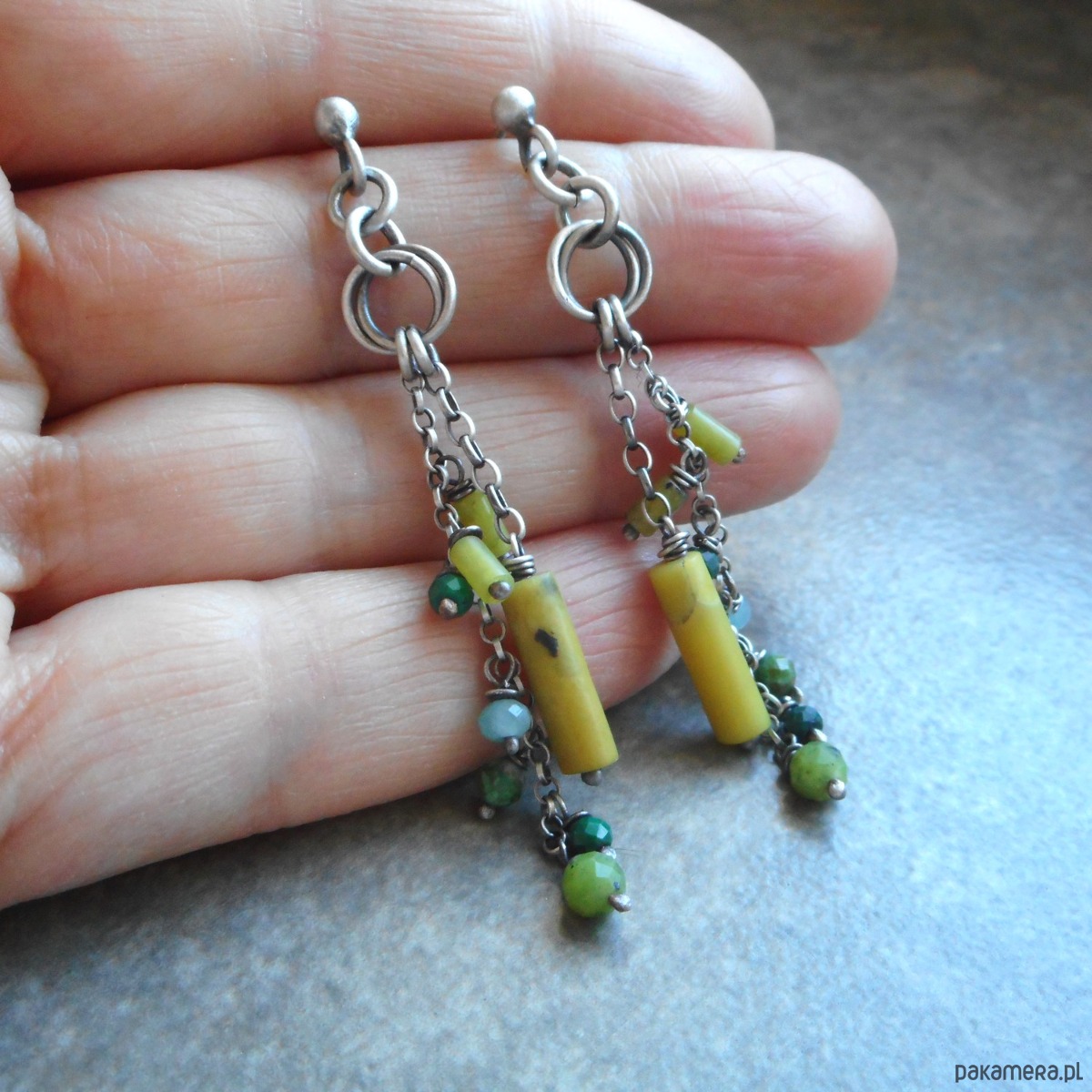 kolczyki srebrne Limonka z listkiem srebro 925 2